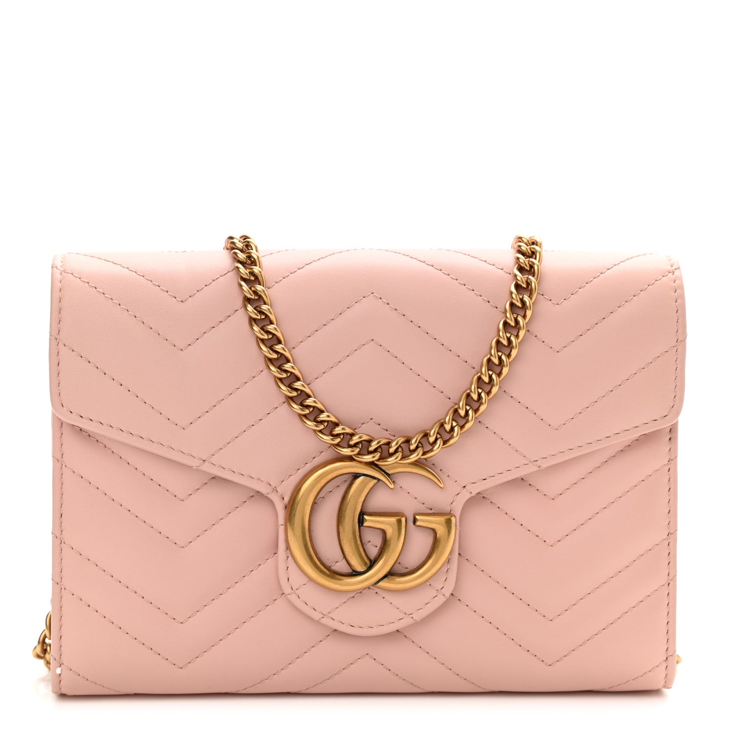 Gucci Calfskin Matelasse GG Marmont Chain Wallet Perfect Pink 1 of 11