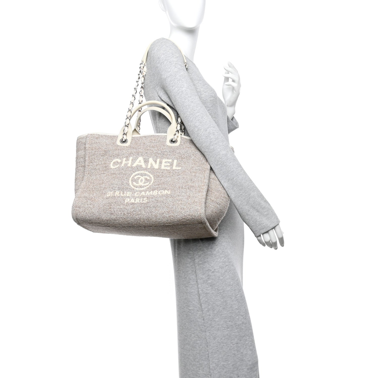 Chanel Mixed Fibers Calfskin Medium Deauville Tote Light Grey 2 of 10