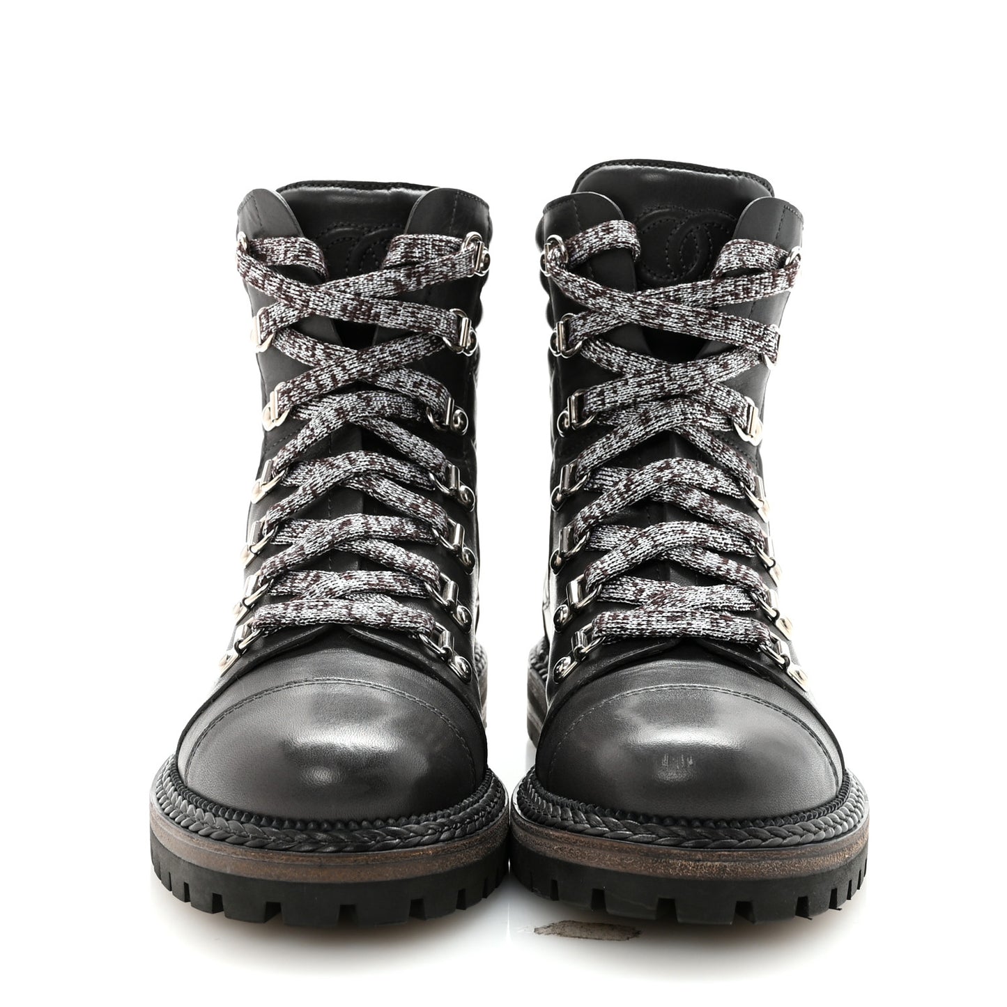 Lambskin Quilted Lace Up Boots 35.5 Grey