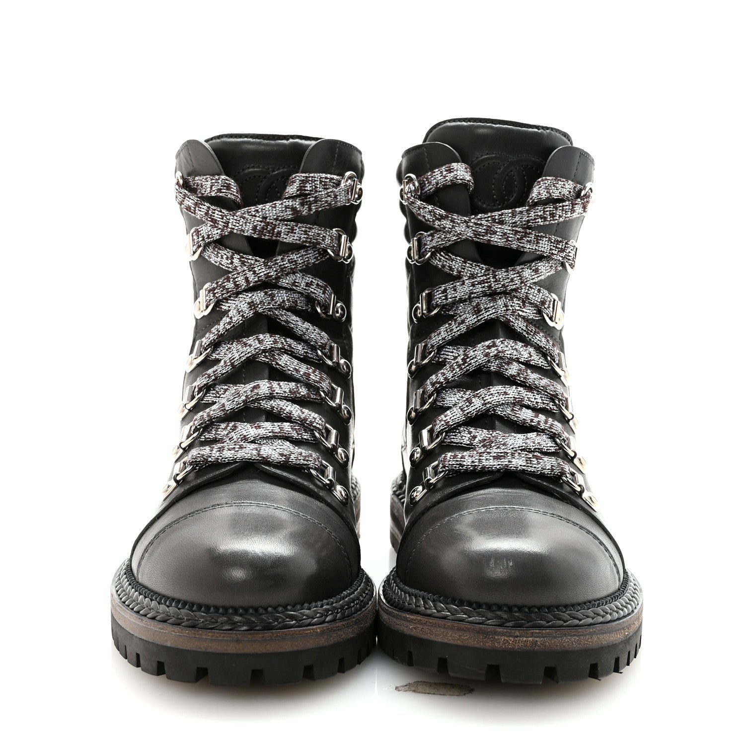 Chanel Lambskin Quilted Lace Up Boots 35.5 Grey 3 of 9