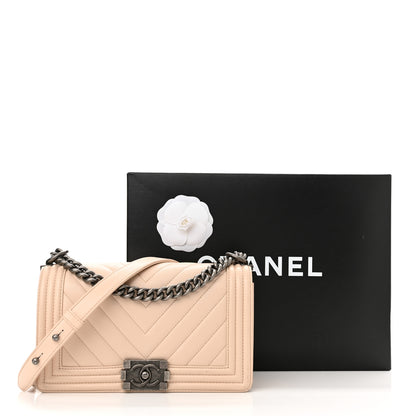 Chanel Caviar Chevron Quilted Medium Boy Flap Light Beige 17 of 17