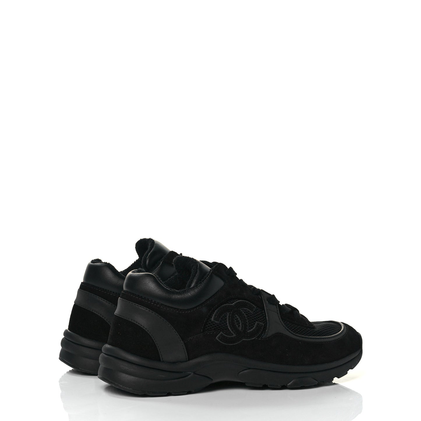 Fabric Calfskin Suede CC Sneakers 37.5 Black