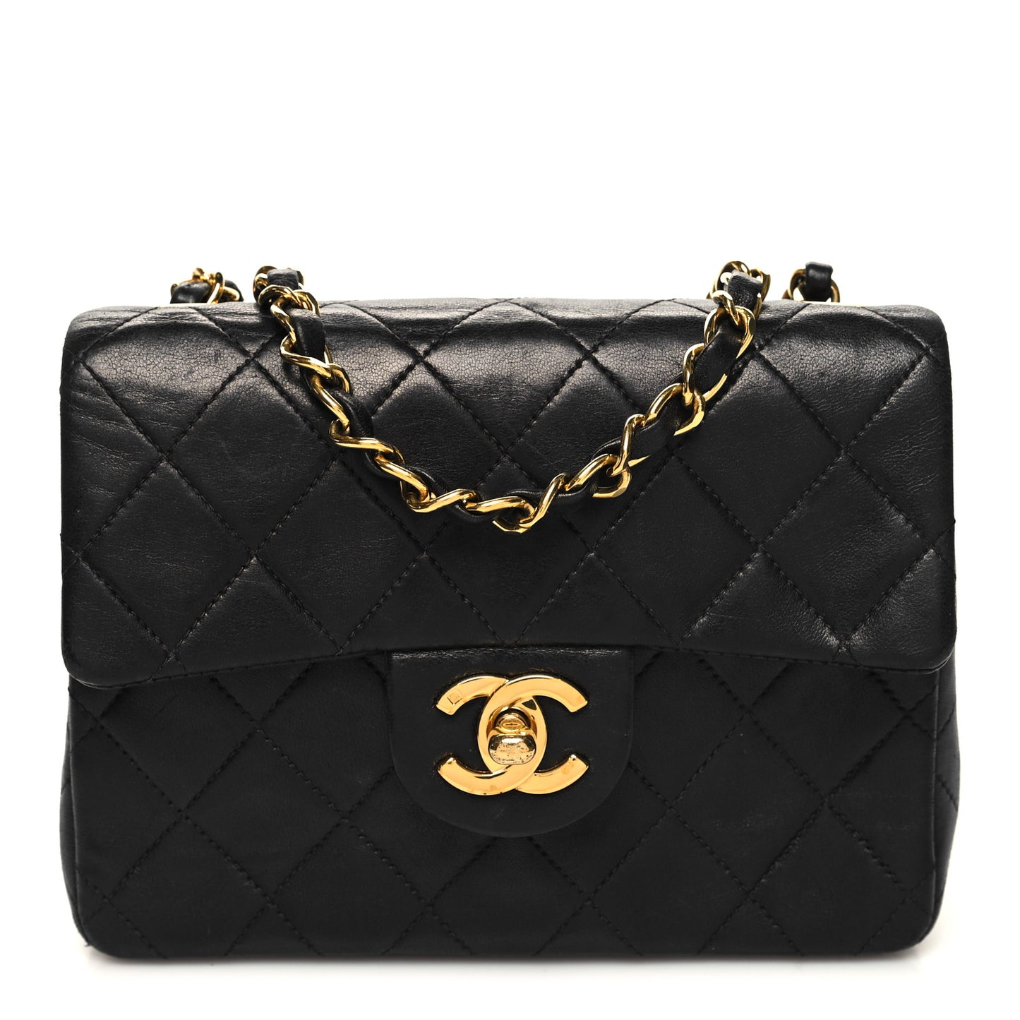 Lambskin Quilted Mini Square Flap Bag Black