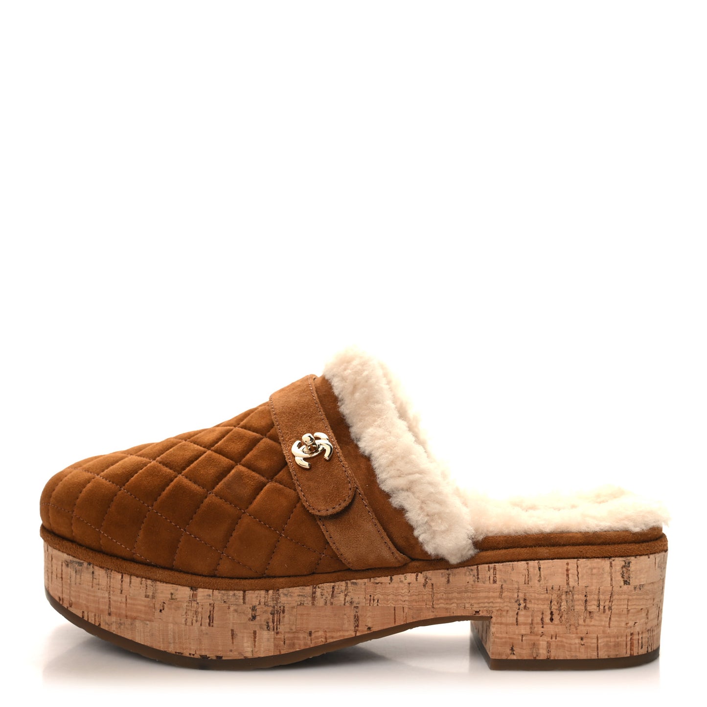 Suede Calfskin Shearling Turn Lock Clogs 41 Brown