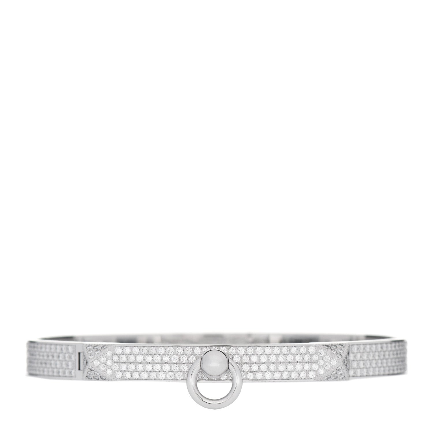 Hermes 18K White Gold Diamond PM Collier De Chien Full Pave Bracelet LG 1 of 5