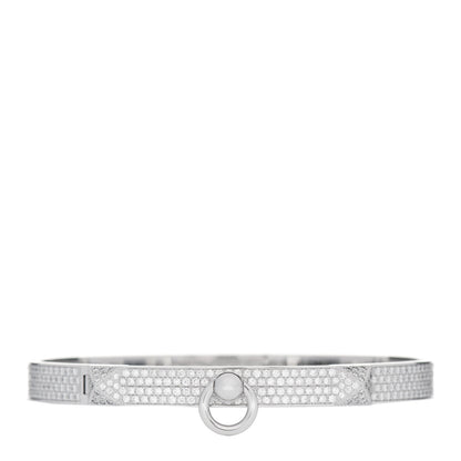 Hermes 18K White Gold Diamond PM Collier De Chien Full Pave Bracelet LG 1 of 5