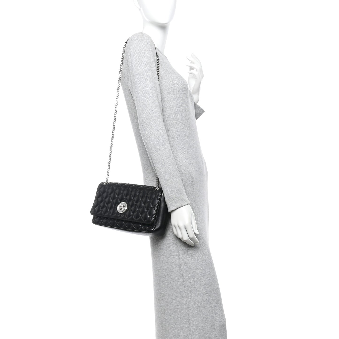 Nappa Quilted Medusa Medium Chain Crossbody Black
