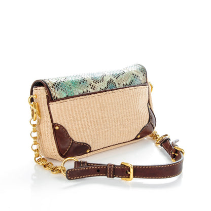 Prada Python Calfskin Paglia Twist Shoulder Bag Natural Azzurro 4 of 10