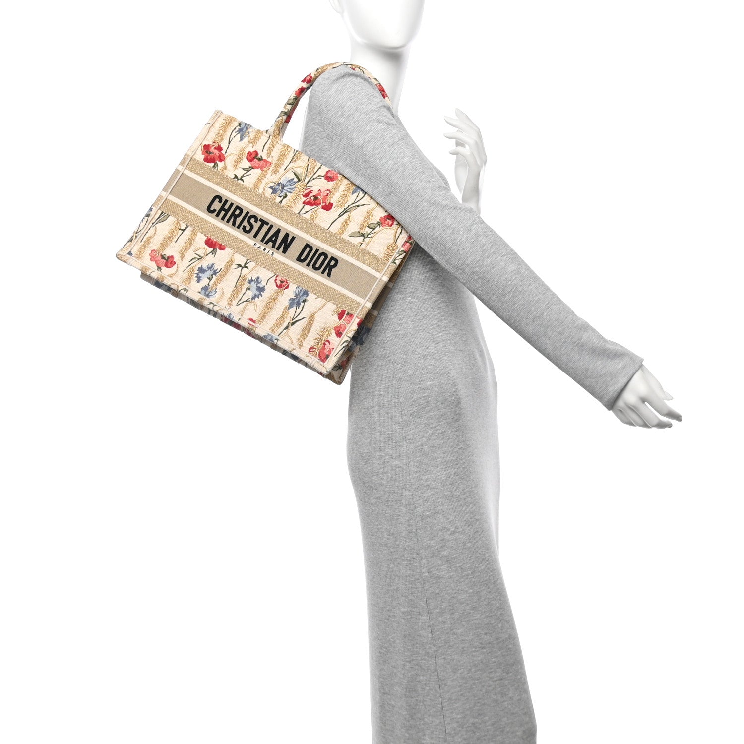 Christian Dior Canvas Embroidered Medium Hibiscus Book Tote Beige Multicolor 2 of 9