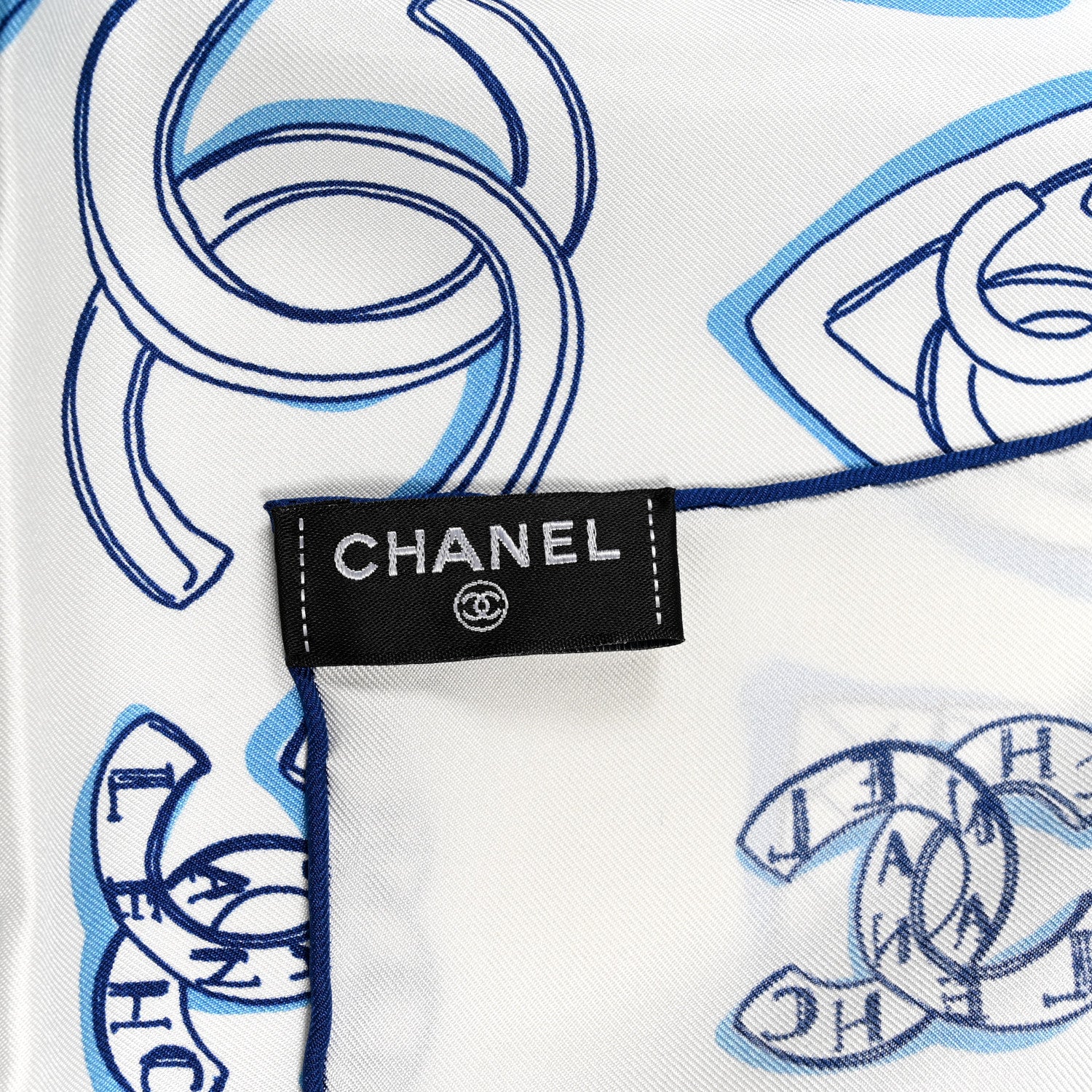 Chanel Silk CC Scarf Blue White 3 of 3