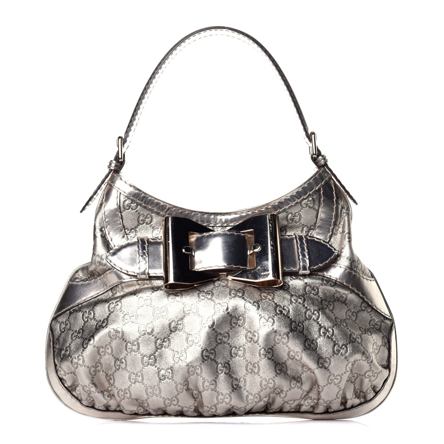 Metallic Guccissima Queen Bow Hobo Platinum