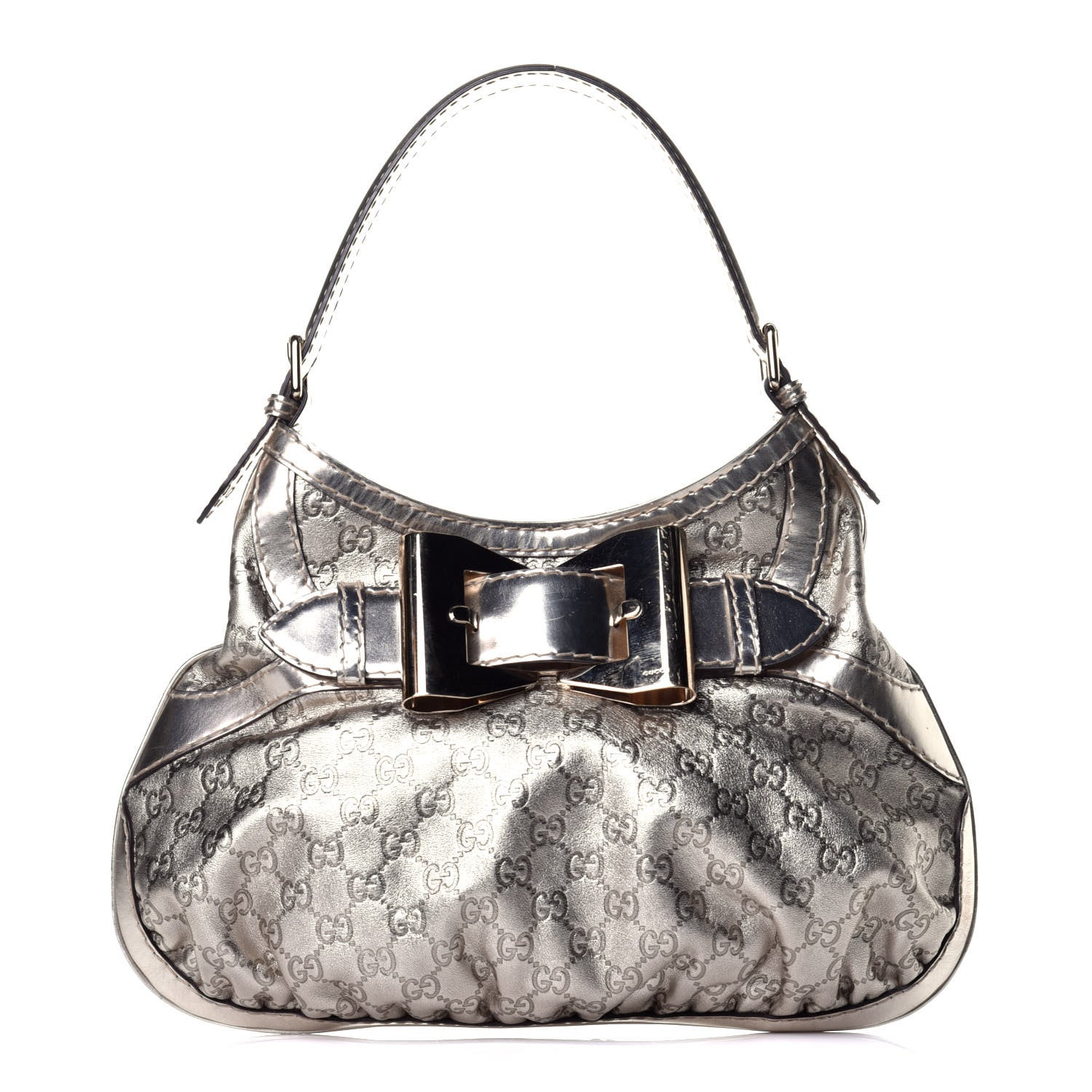 Gucci Metallic Guccissima Queen Bow Hobo Platinum 1 of 9