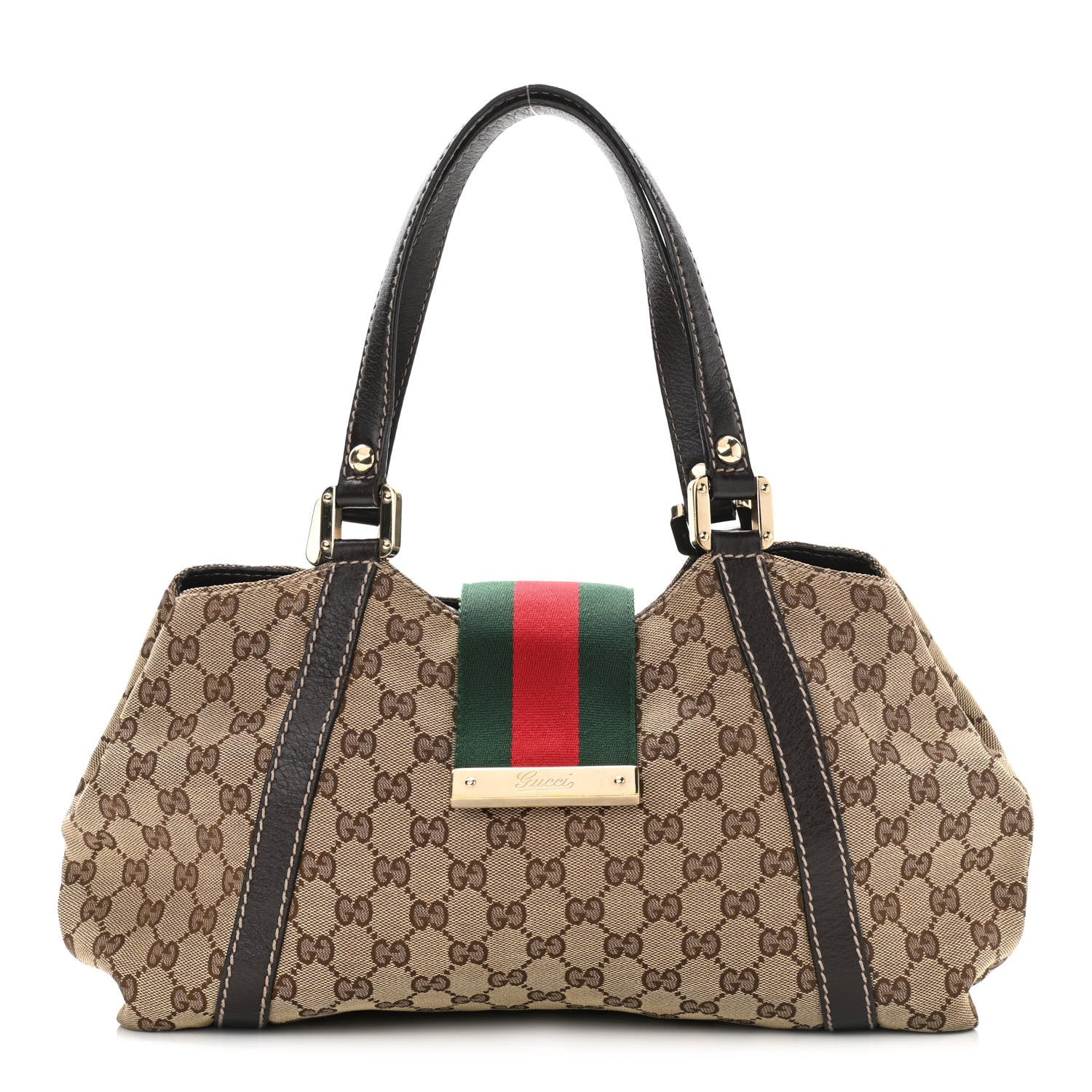 Gucci Monogram Medium New Ladies Web Tote Dark Brown 1 of 14