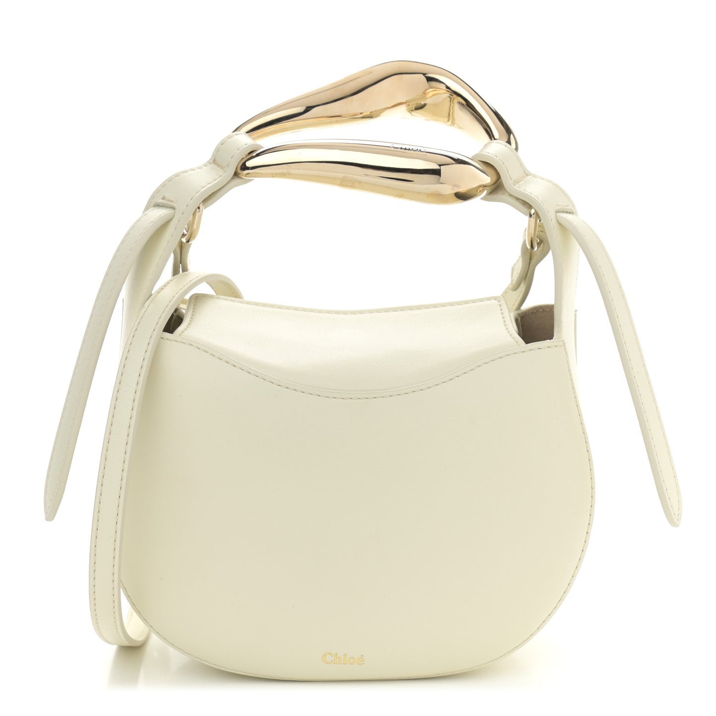 Small Grain Calfskin Kiss Bag Natural White