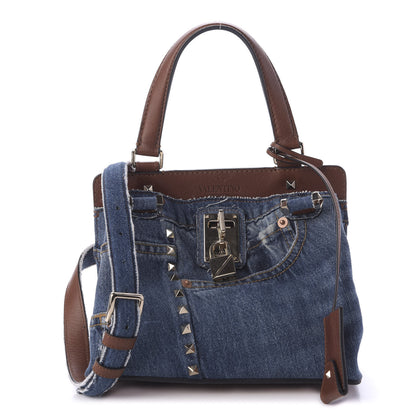 Valentino Garavani Calfskin Denim Rockstud Small Joylock Satchel Blue 1 of 10