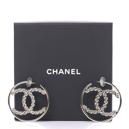 Chanel Crystal High Society CC Hoop Earrings Gold 5 of 5