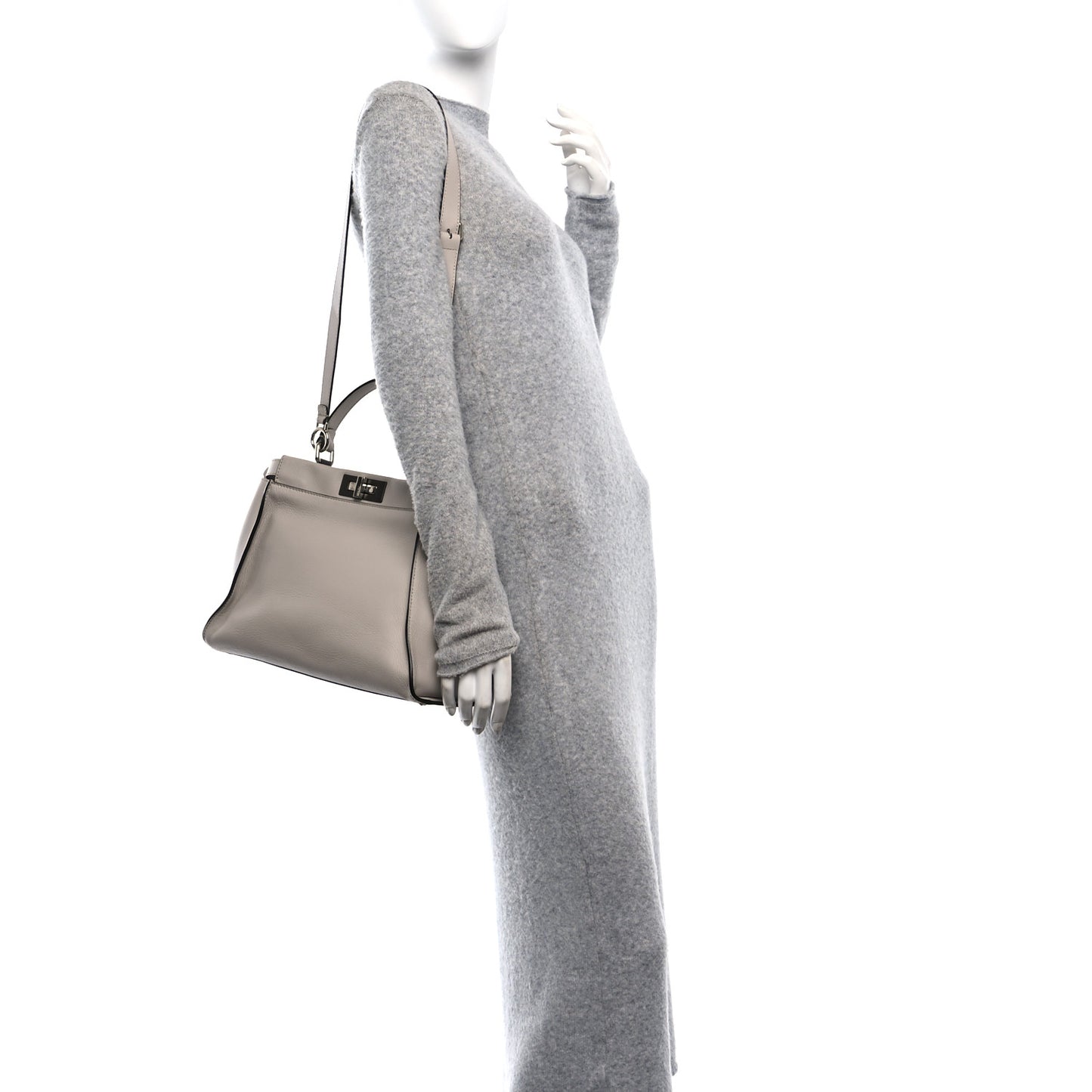 Vitello Seta Shiny Nappa Medium Peekaboo Iconic Satchel Grigio Polvere Bois de Rose