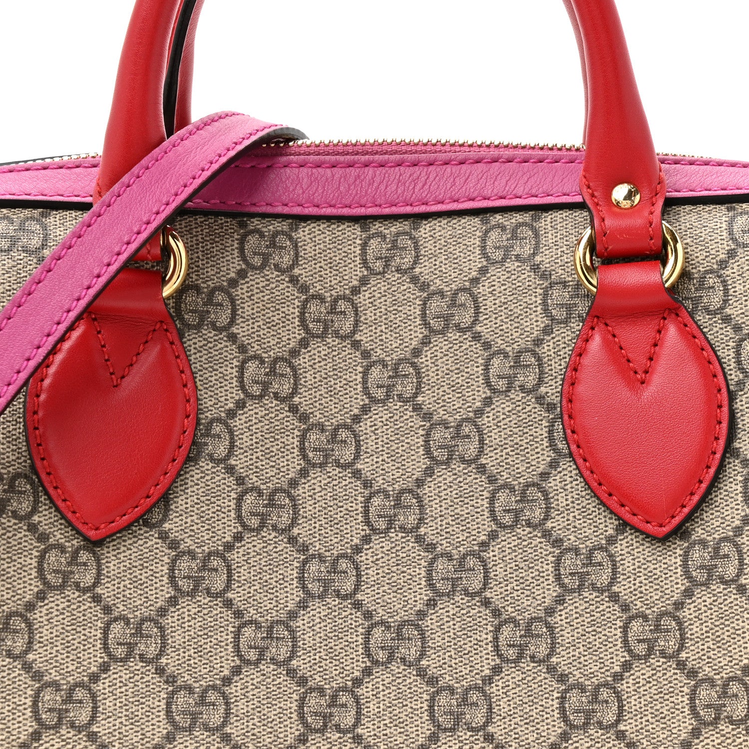 Gucci GG Supreme Monogram Moon Calfskin Small Boston Beige Ebony Hibiscus Red New Rosette 8 of 12