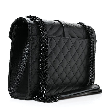 Saint Laurent Grain De Poudre Textured Mixed Matelasse Triquilt Medium Monogram Satchel Black 3 of 9