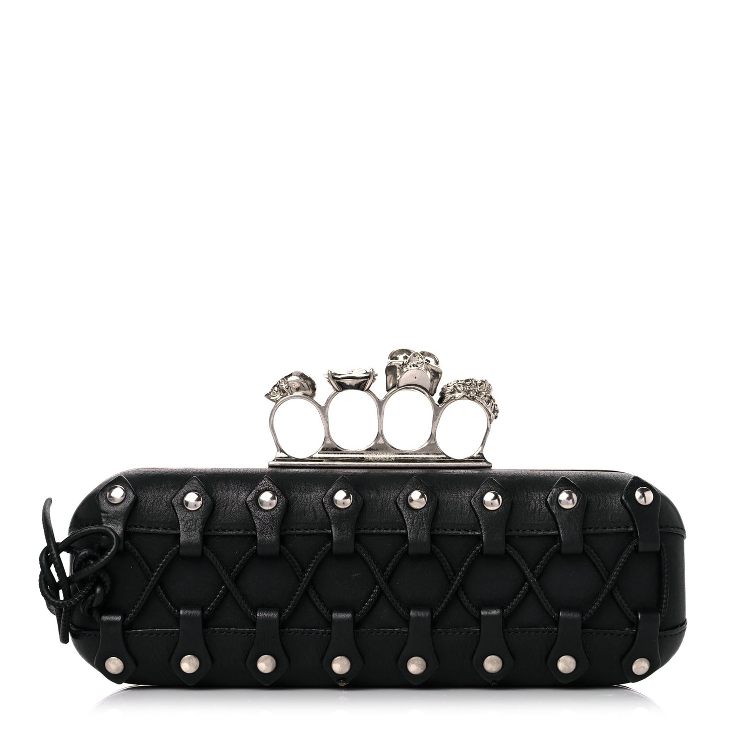 Lambskin Lace-Up Knucklebox Clutch Black