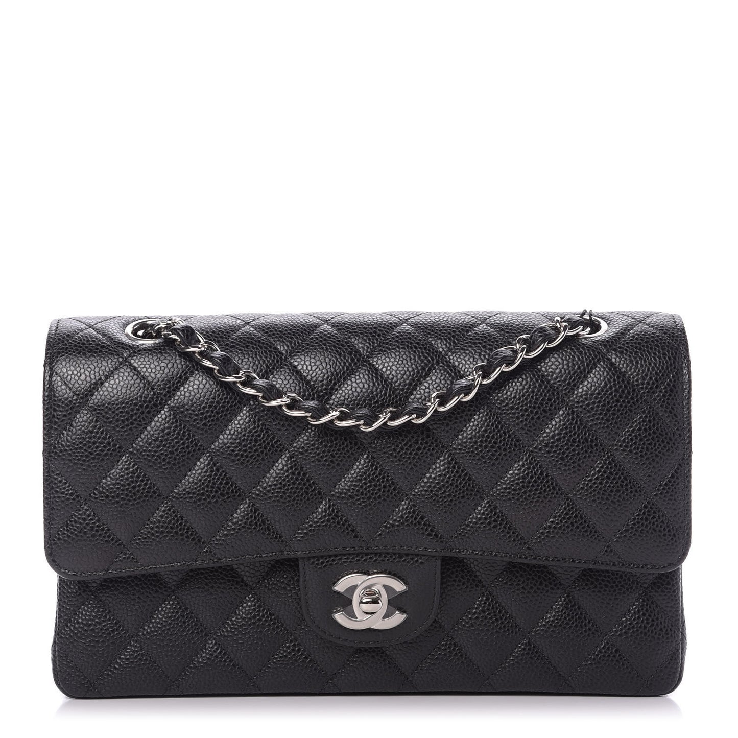 Caviar Quilted Medium Double Flap Black