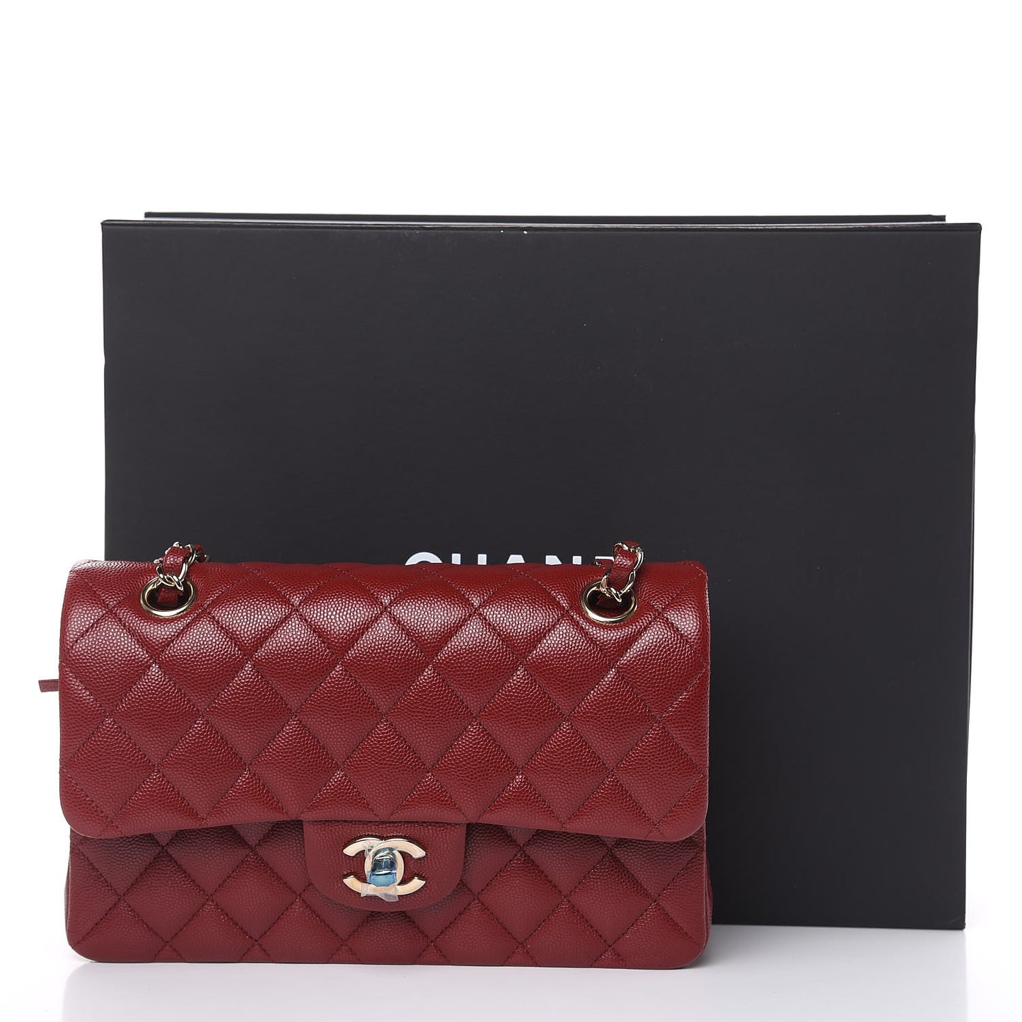 Caviar Quilted Small Double Flap Burgundy