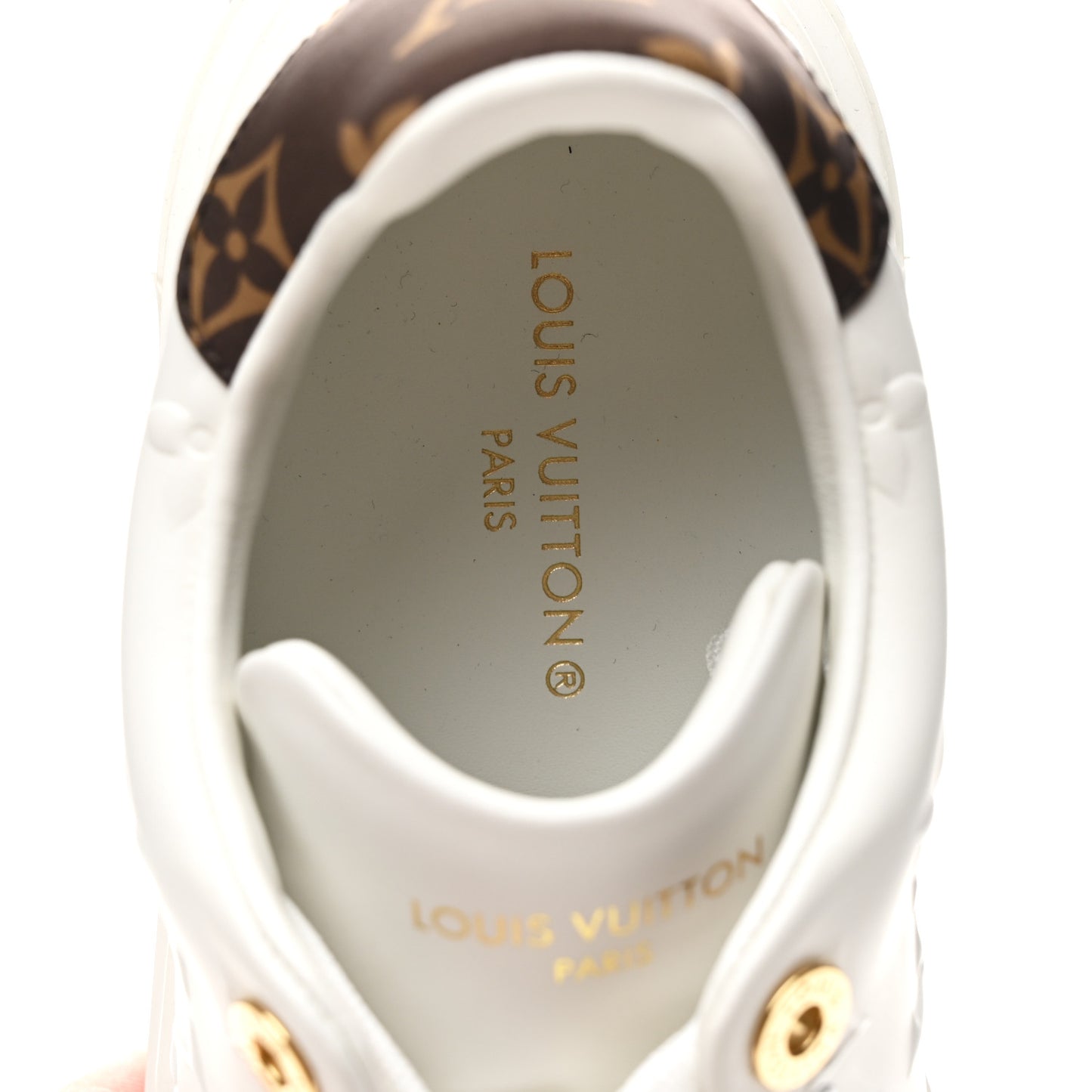 Calfskin Monogram Debossed Time Out Sneakers 37.5 White