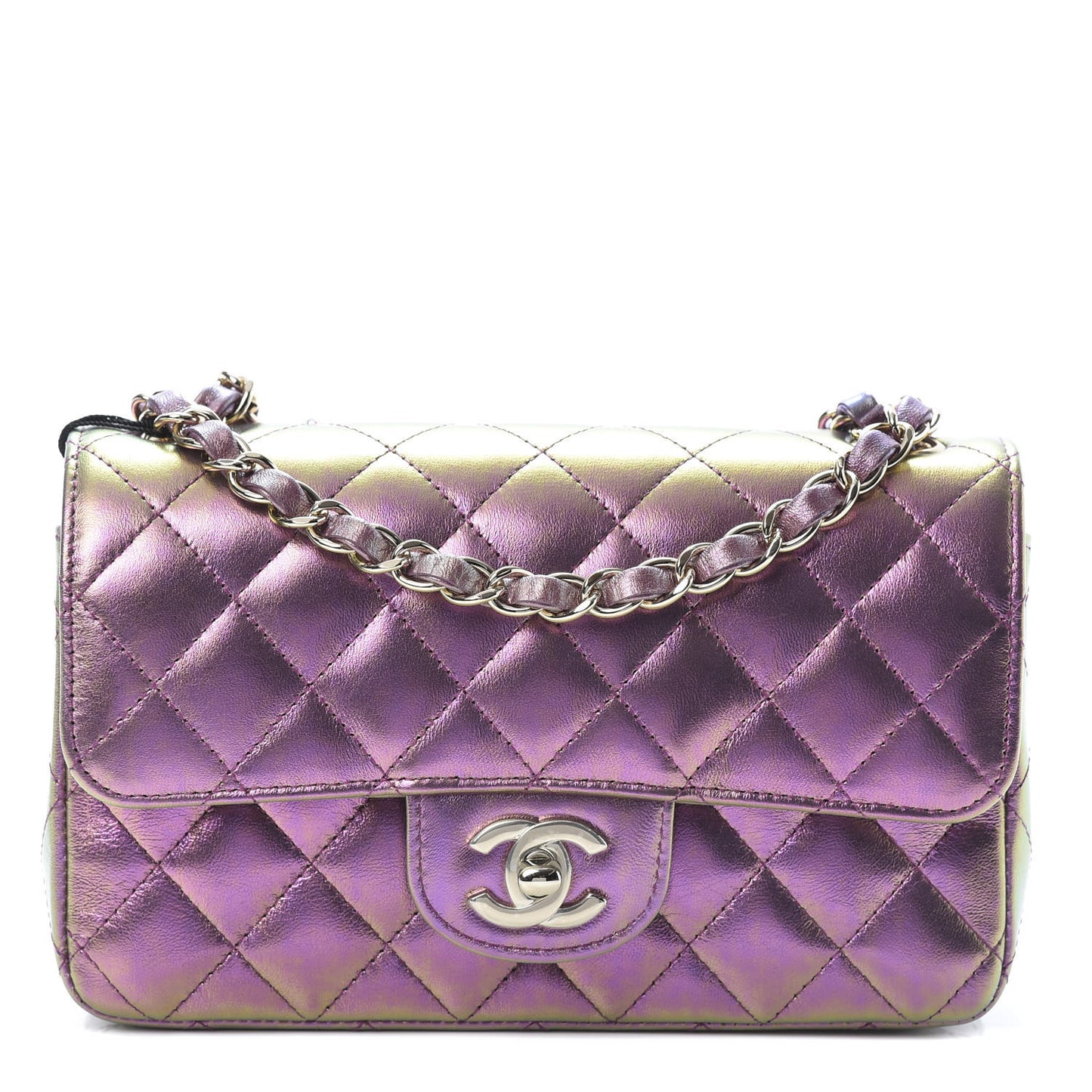Iridescent Lambskin Quilted Mini Rectangular Flap Purple