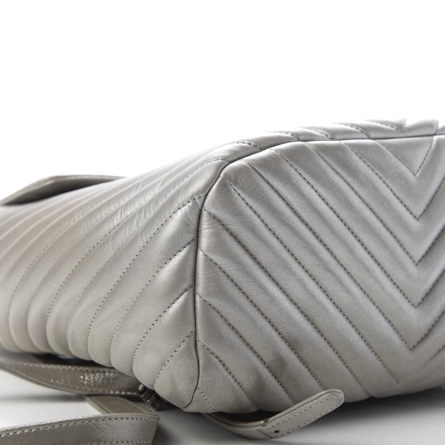 Metallic Iridescent Calfskin Chevron Quilted Small Urban Spirit Backpack Silver