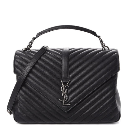 Saint Laurent Sheepskin Matelasse Chevron Monogram Large College Satchel Black 1 of 7