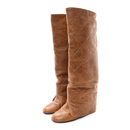 Chanel Calfskin Quilted CC High Boots 37.5 Brown 3 of 9