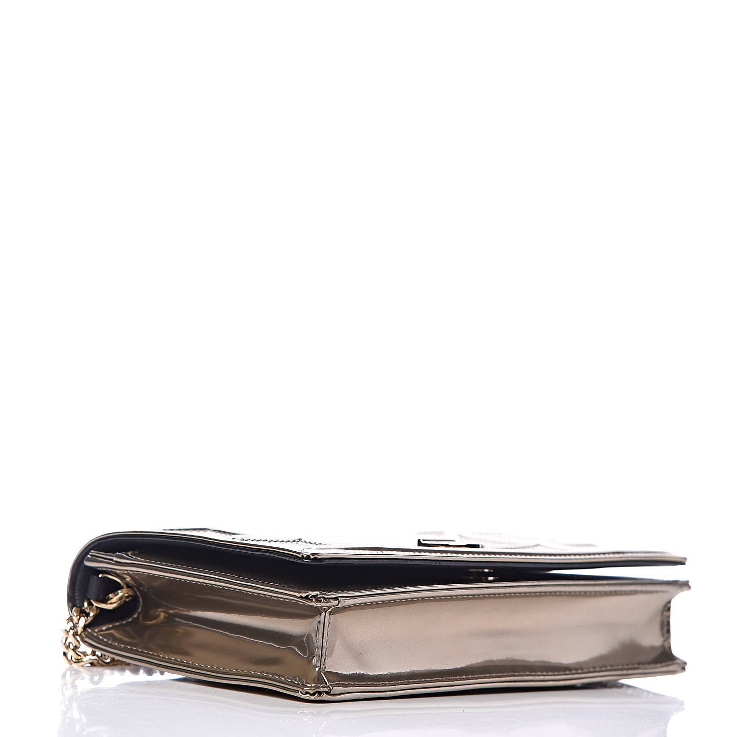 Christian Dior Metallic Patent Micro-Cannage Diorama Wallet on Chain Pouch Gold 4 of 13