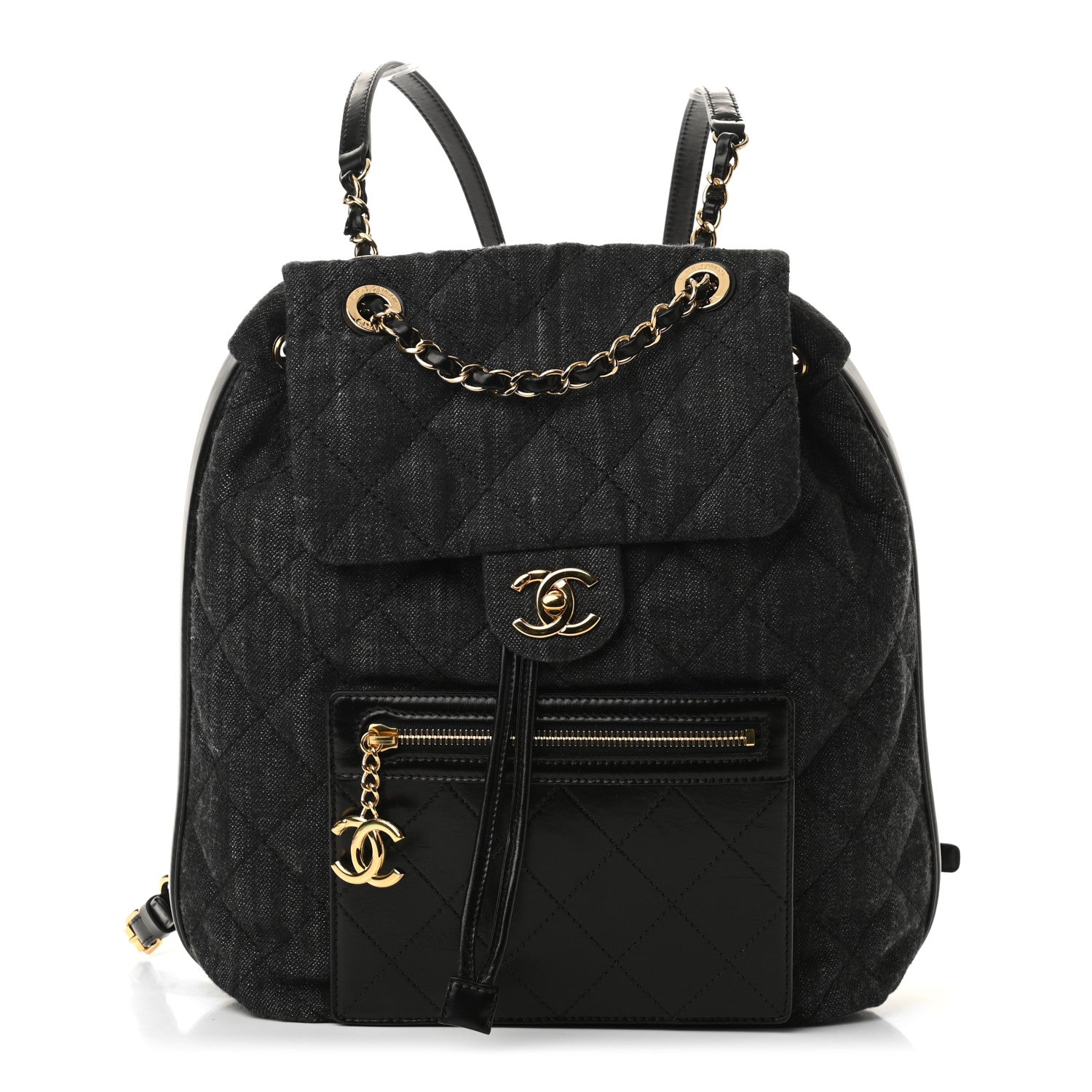 Chanel Denim Calfskin Quilted Backpack Dark Grey Black 1 of 9