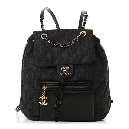 Chanel Denim Calfskin Quilted Backpack Dark Grey Black 1 of 9