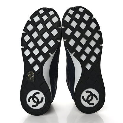 Chanel Nylon Suede Kidskin Calfskin Logo Sneakers 37 Dark Navy Blue Navy Blue Black 5 of 9
