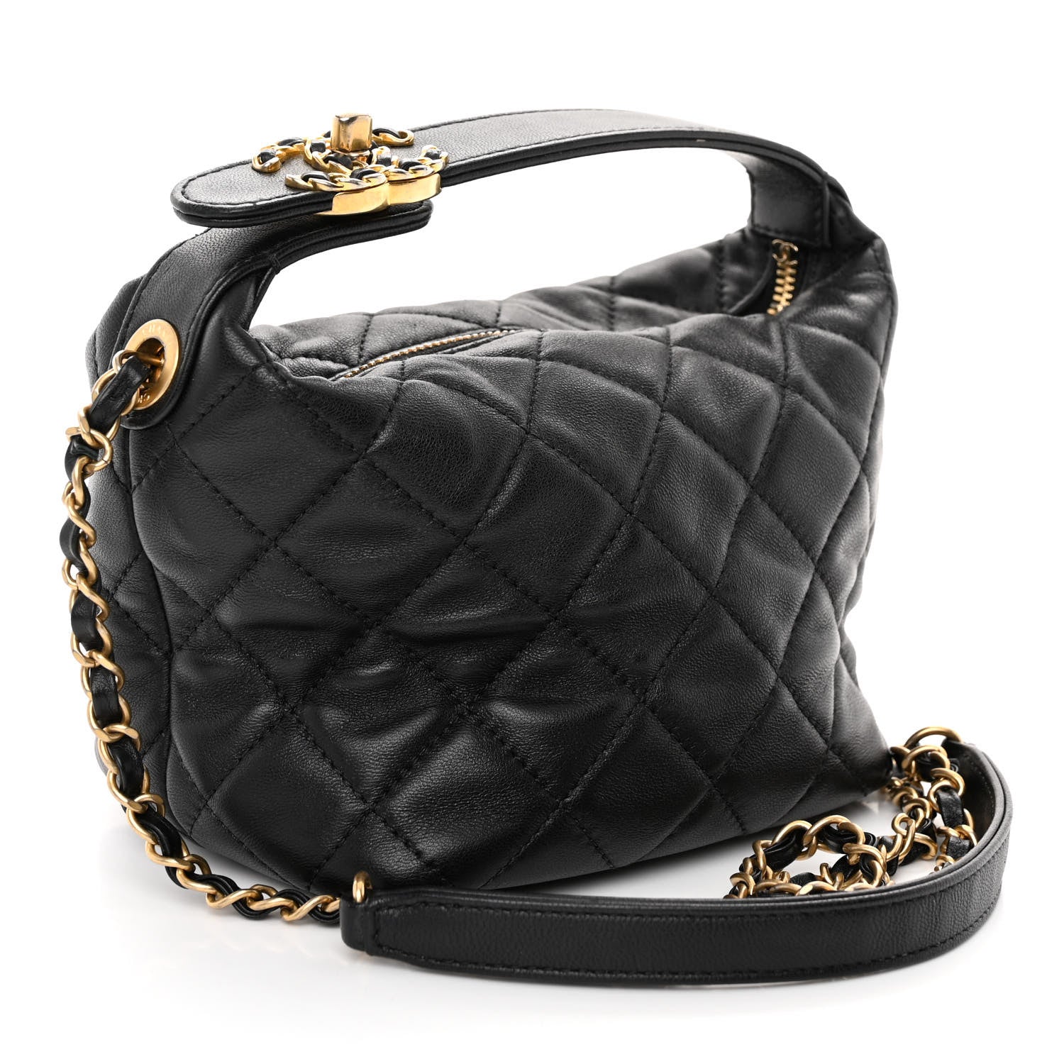 Chanel Lambskin Quilted Small Perfect Meeting Hobo Black 3 of 10