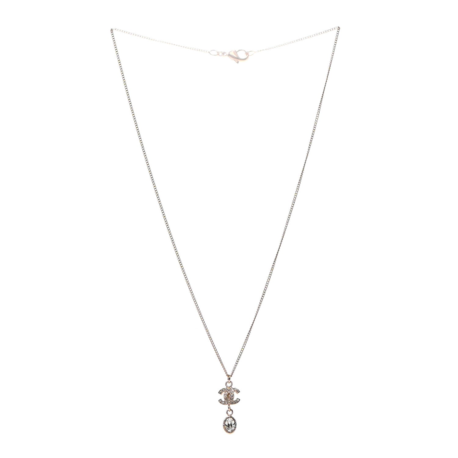 Chanel Crystal CC Pendant Necklace Gold 3 of 5