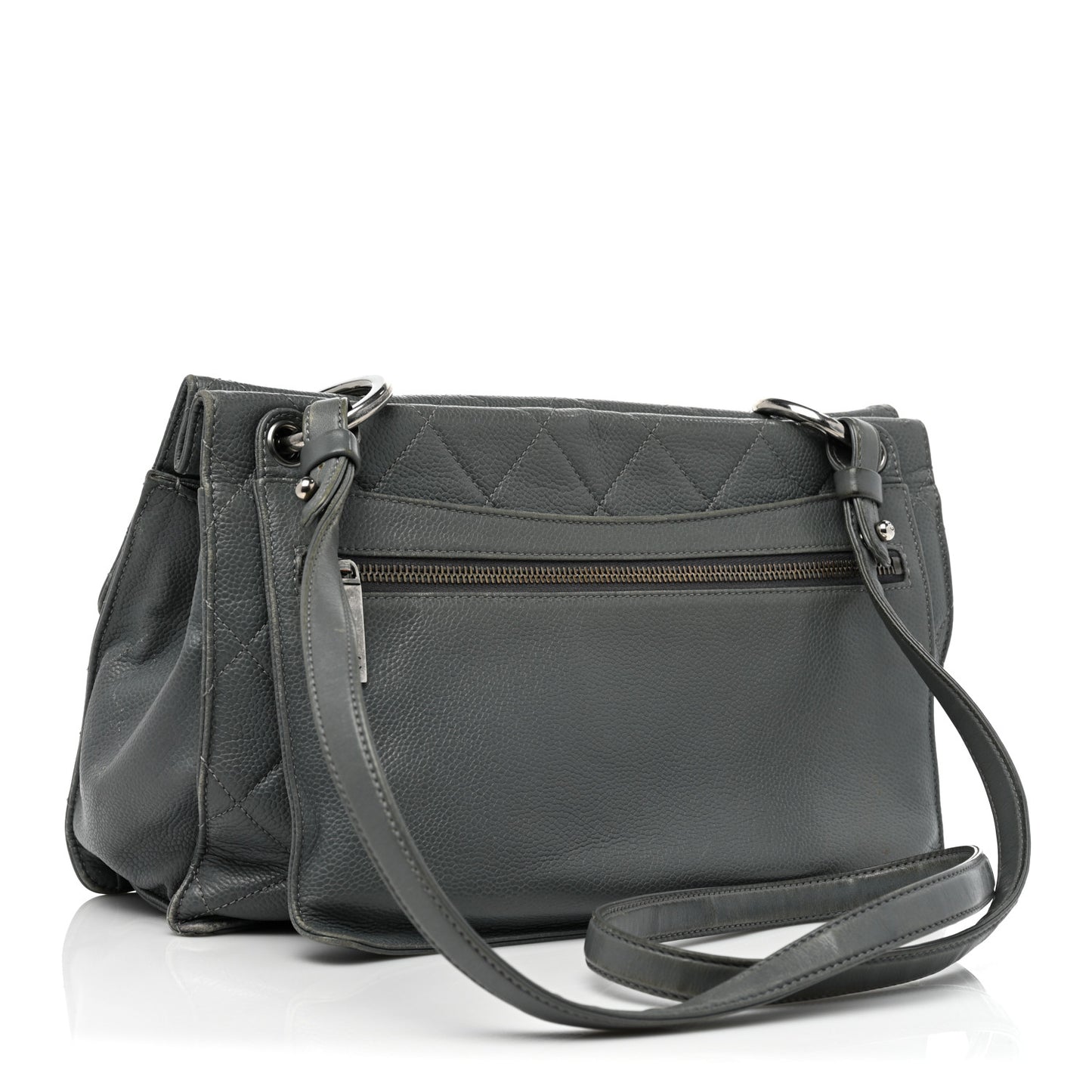 Caviar Quilted Large Retro Class Flap Grey