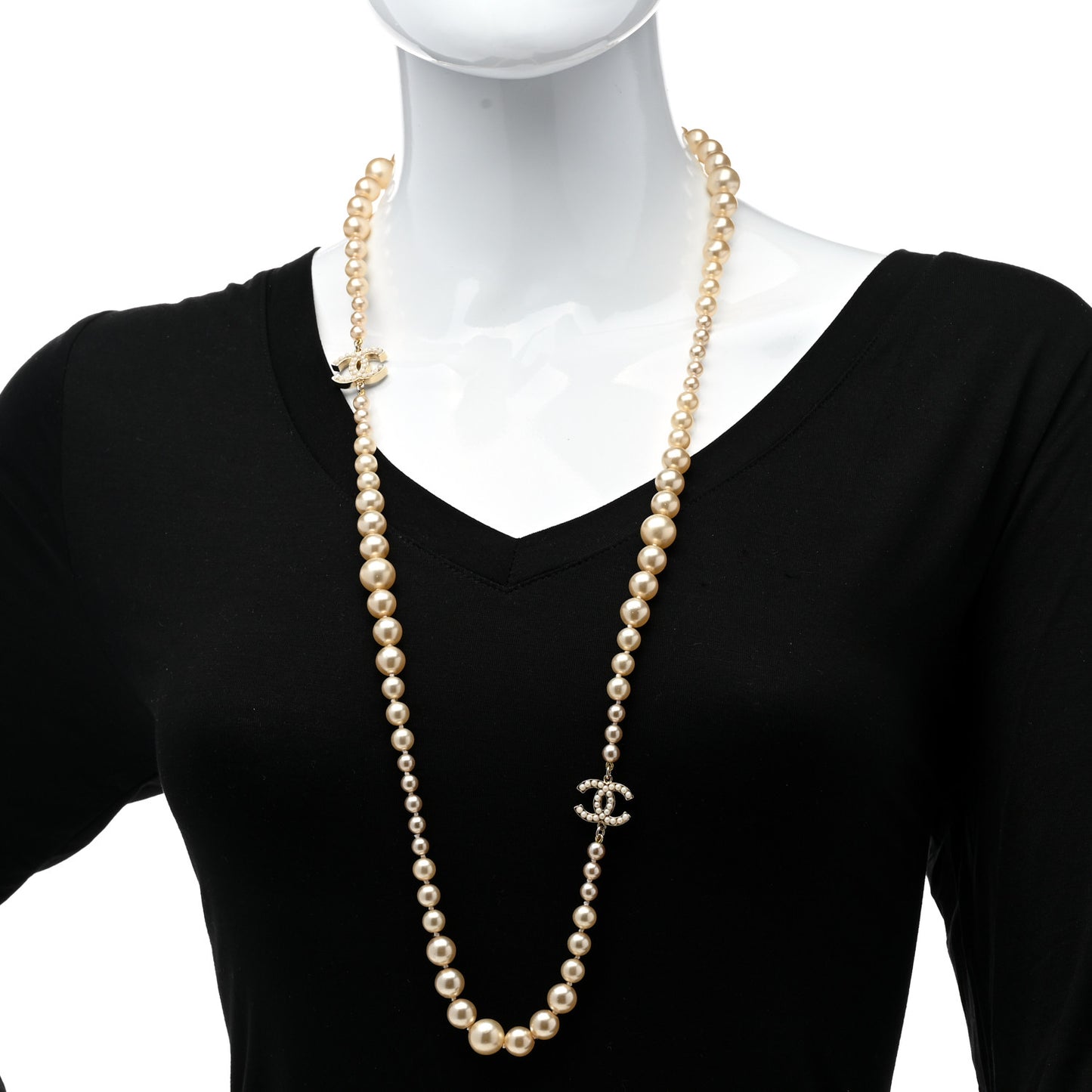 Pearl Multistrand CC Long Necklace Pearly White