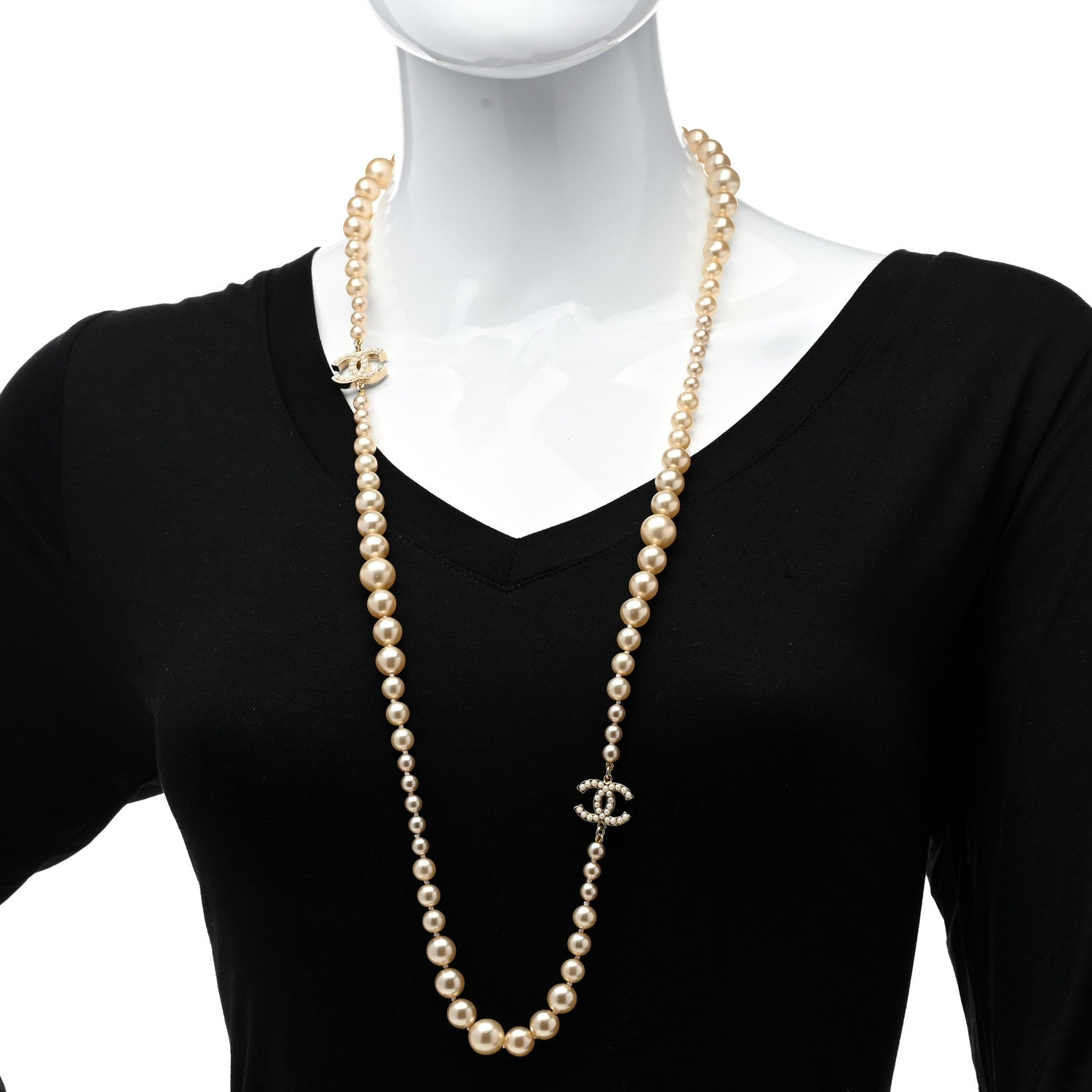 Chanel Pearl Multistrand CC Long Necklace Pearly White 2 of 6