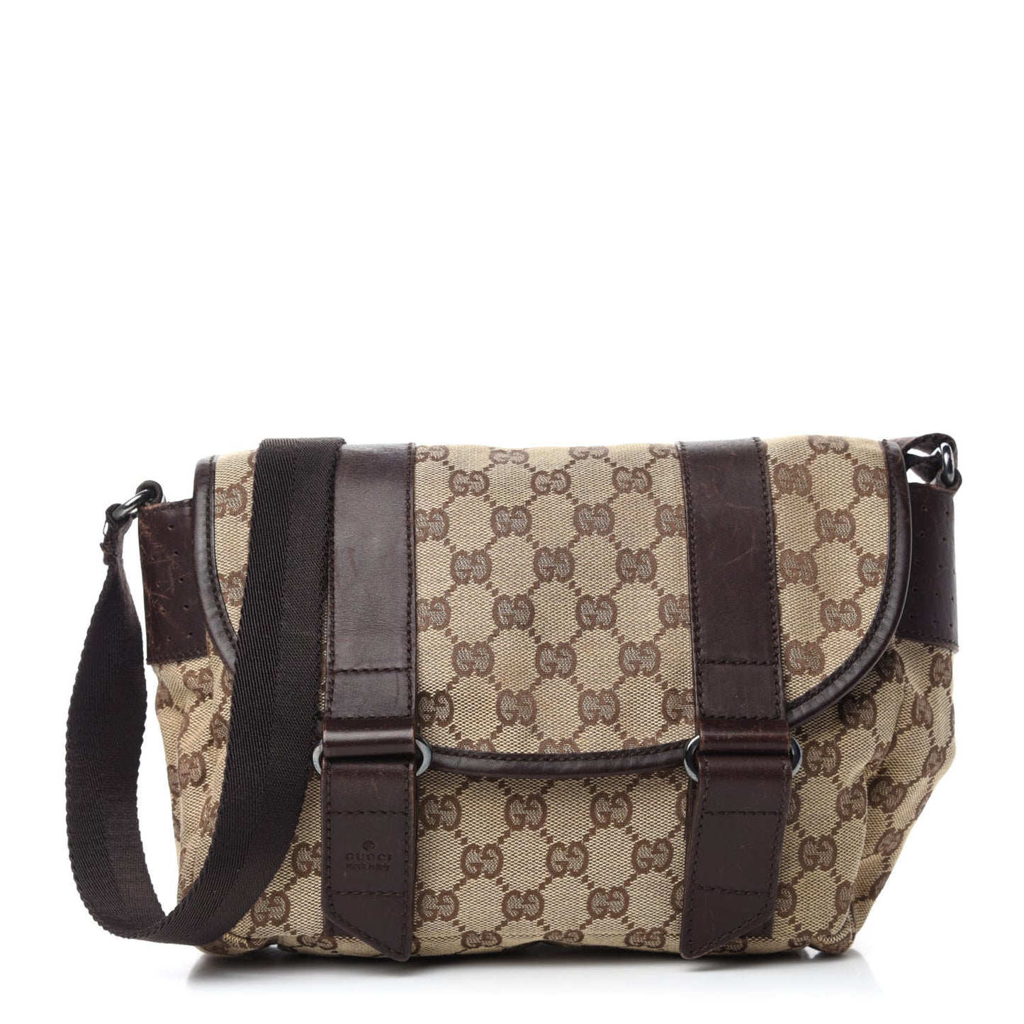 Monogram Small Double Buckle Flap Messenger Bag Beige Dark Brown