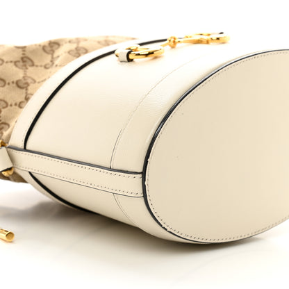 Gucci Monogram Textured Calfskin Horsebit 1955 Drawstring Bucket Bag Beige Mystic White 9 of 10