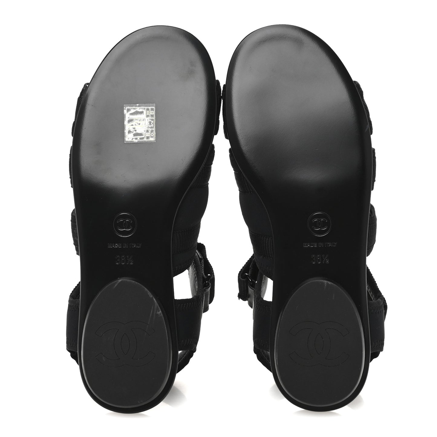 Fabric Metal CC Logo Flat Sandals 36.5 Black