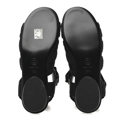Chanel Fabric Metal CC Logo Flat Sandals 36.5 Black 6 of 13