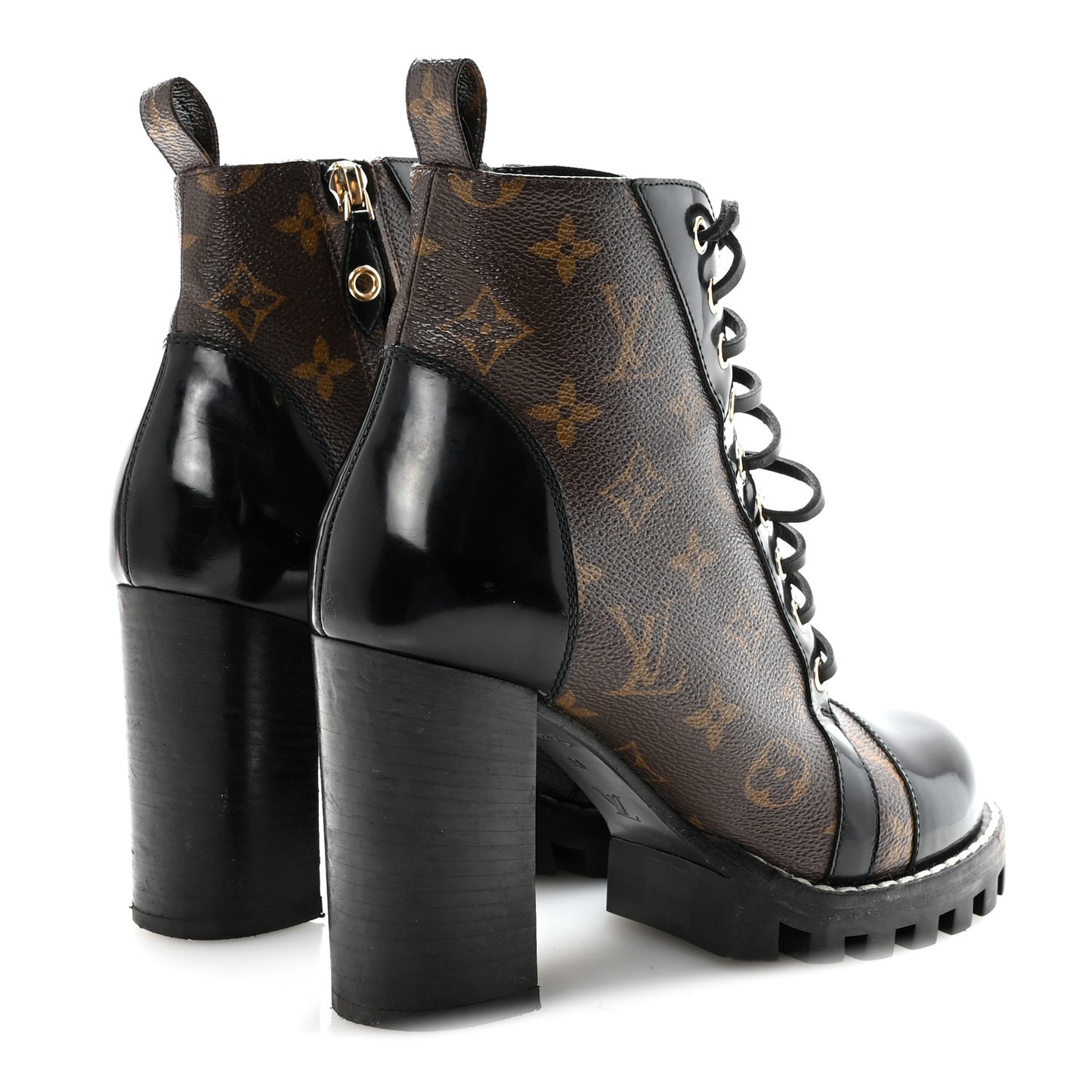 Patent Calfskin Monogram Star Trail Ankle Boots 38 Black