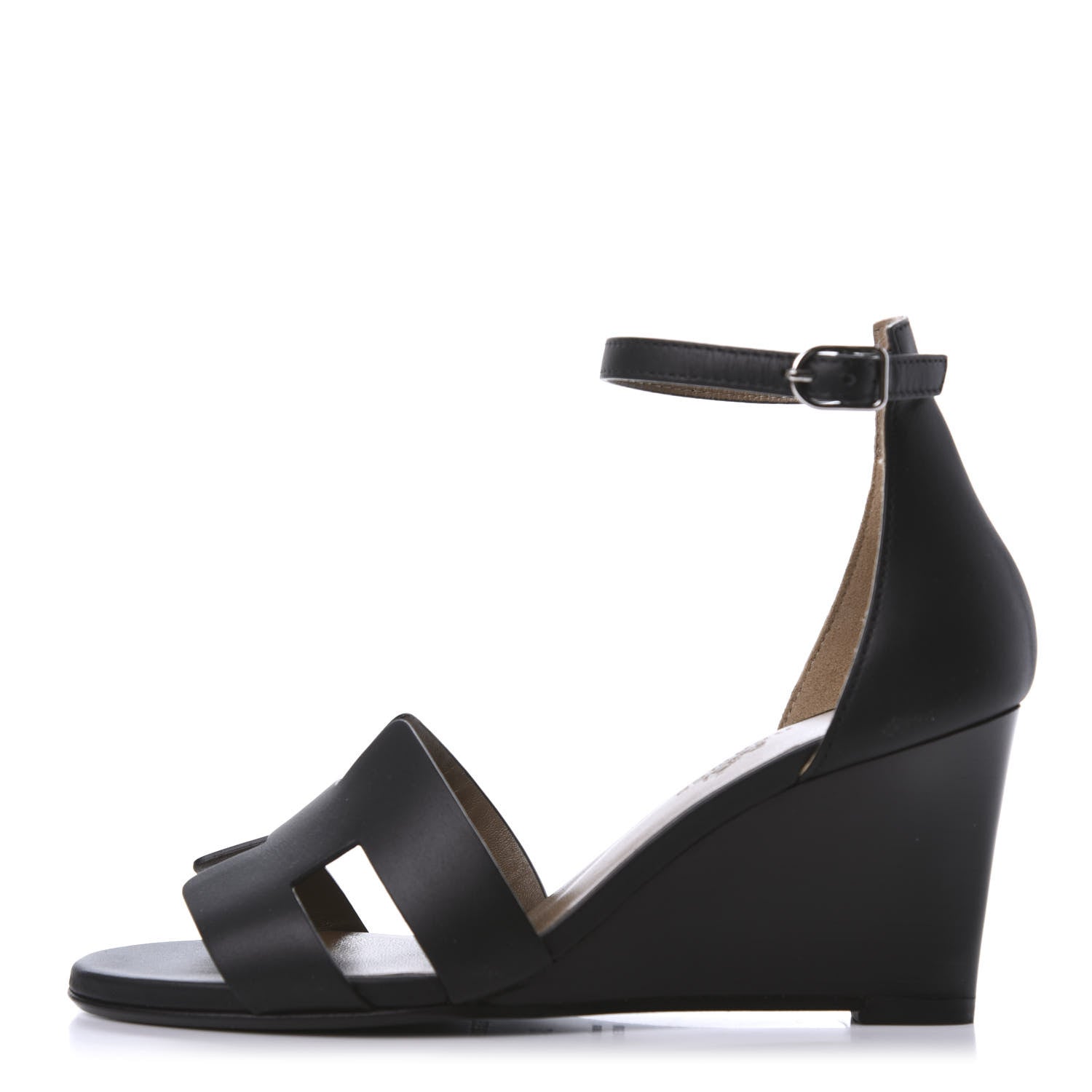 Hermes Calfskin Legend Wedge Sandals 34 Black 1 of 9