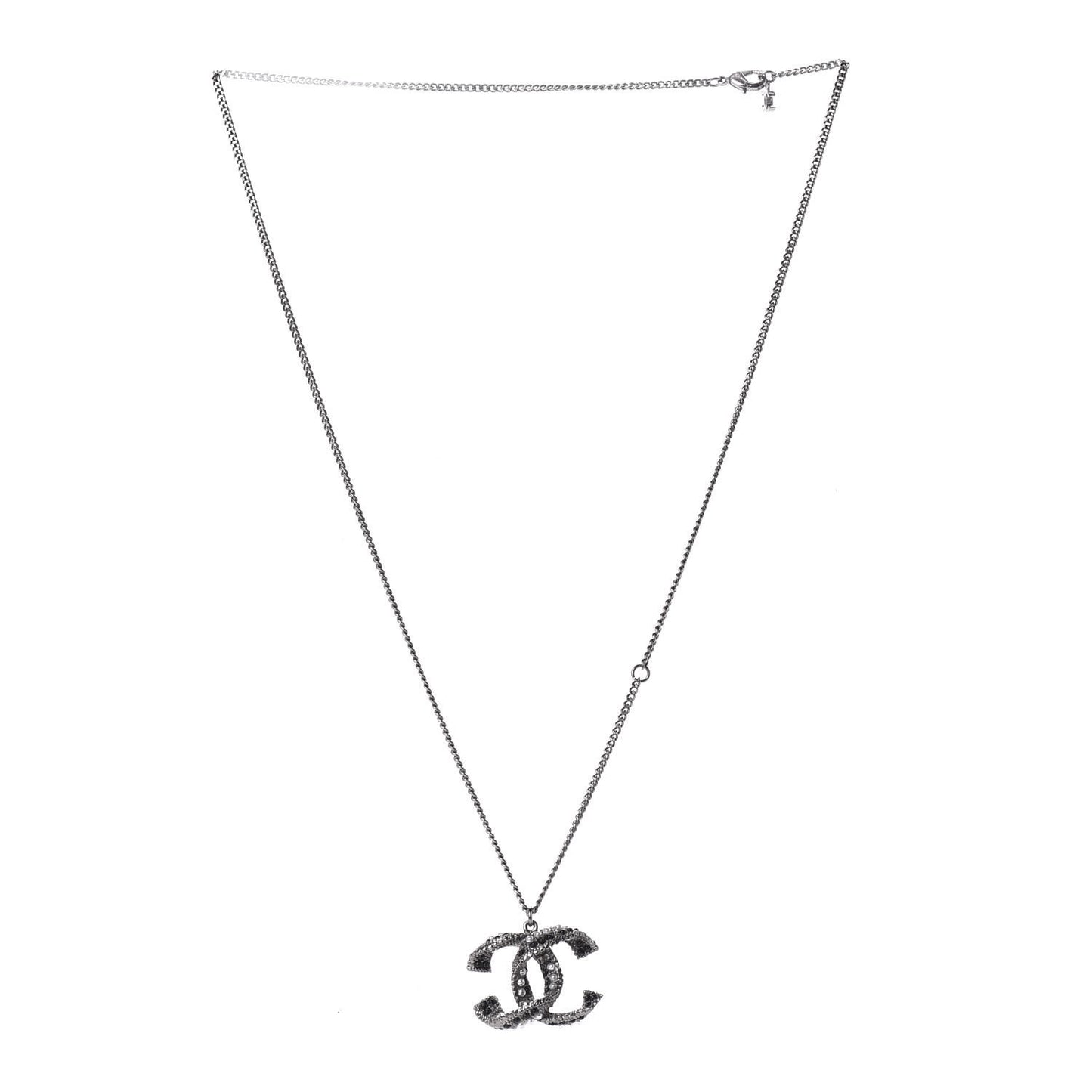 Crystal Pearl Twisted CC Necklace Silver Black