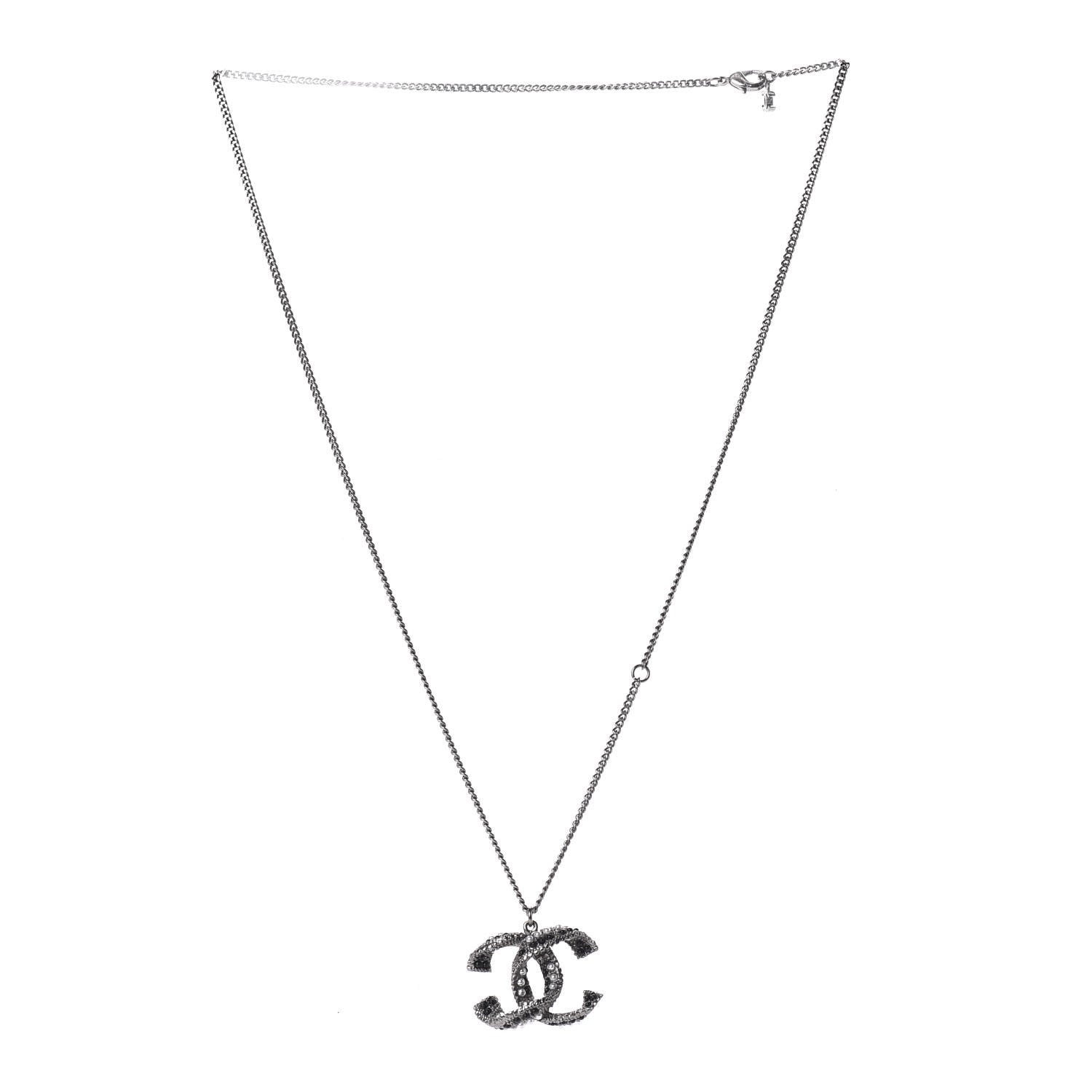 Chanel Crystal Pearl Twisted CC Necklace Silver Black 3 of 6