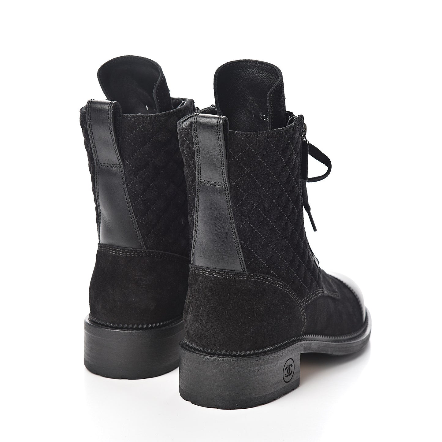 Suede Quilted CC Lace Up Combat Boots 40 Black