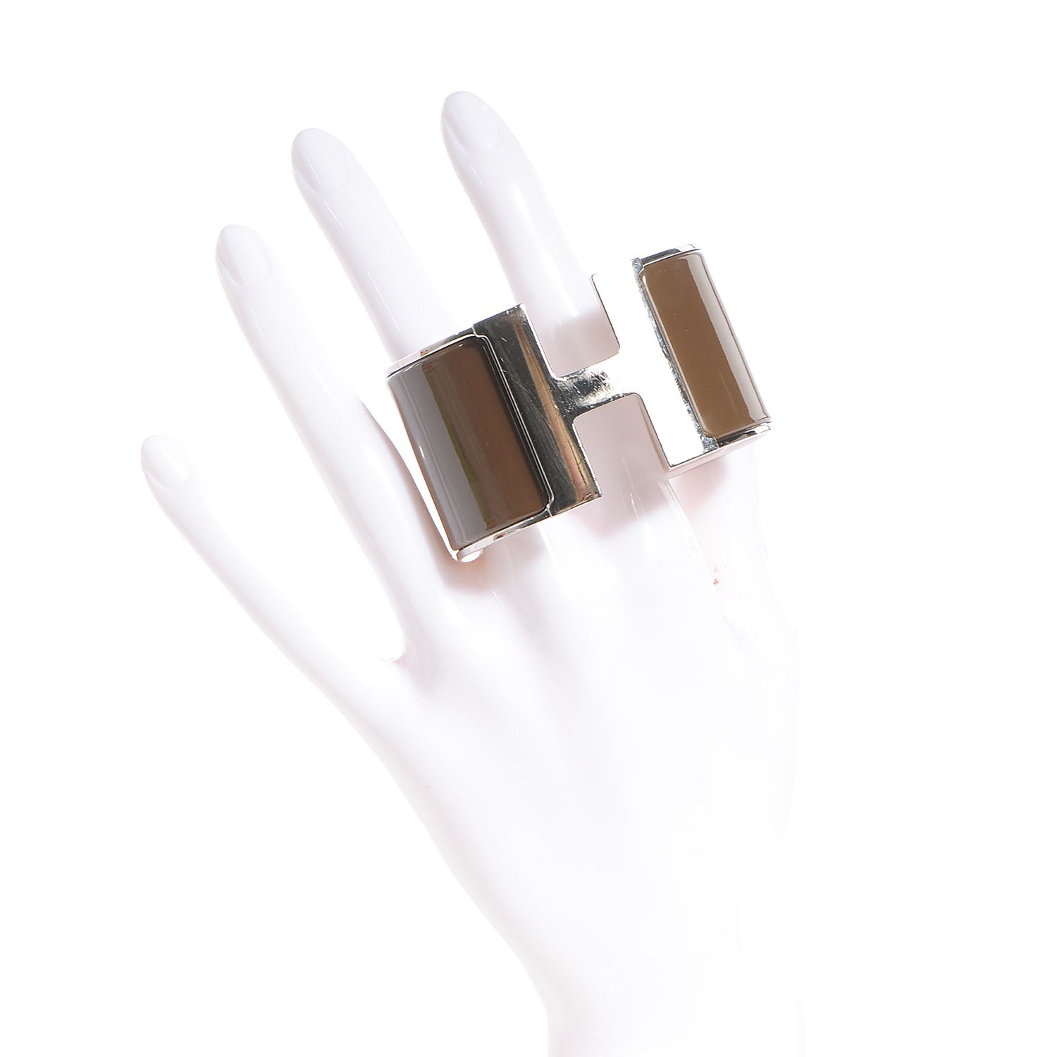 Hermes Enamel Clic Clac H Extra Wide Bracelet PM Taupe 2 of 5